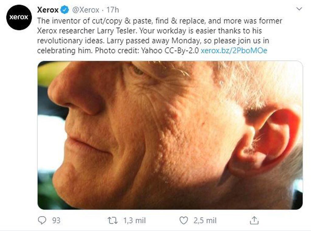 Xerox anunció la muerte de Larry Tesler.