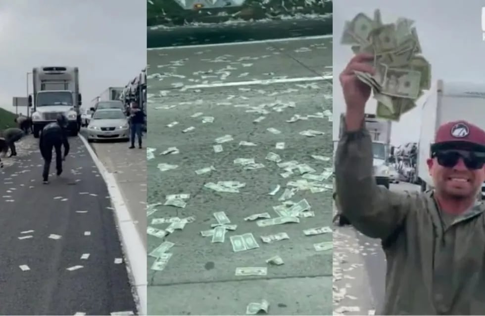 Lluvia de dólares en la autopista: chocó un camión que transportaba dinero y se desató un caos