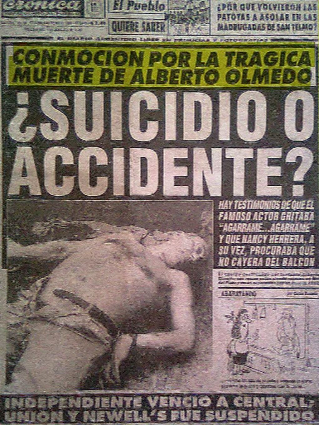 La tapa del diario Crónica con la muerte de Alberto Olmedo.