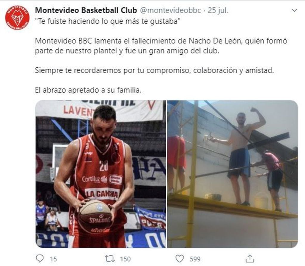 Ignacio De León y el mensaje de su club. (Twitter)