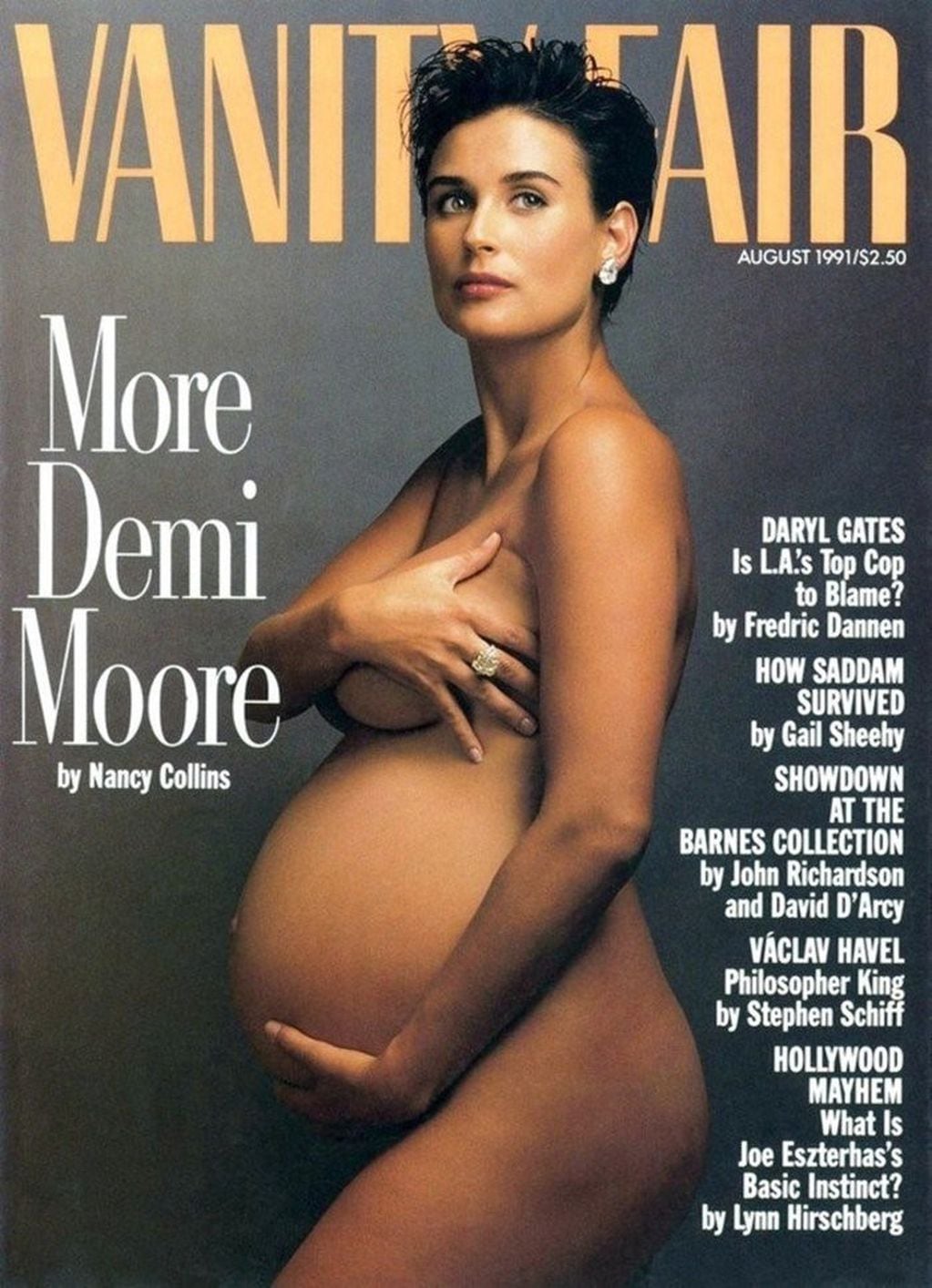 En 1991, Demi Moore posó para una tapa de la revista "Vanity Fair" cuando estaba embarazada y esperaba dar a luz a su segunda hija.