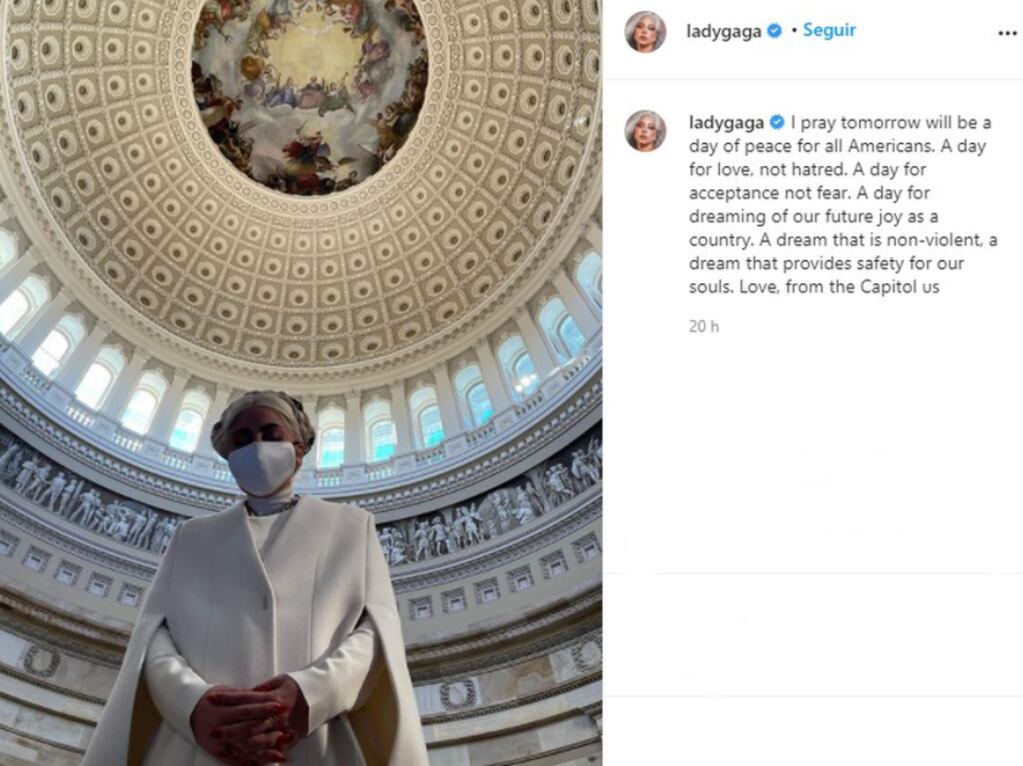 Mensaje de apoyo al gobierno de Joe Biden. Foto: Instagram, Lady Gaga.