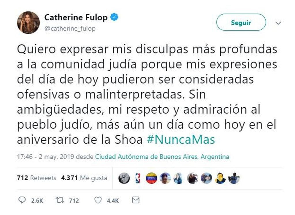 Le negaron la nacionalización a Catherine Fulop por sus dichos sobre el Holocausto (Foto: captura Twitter)