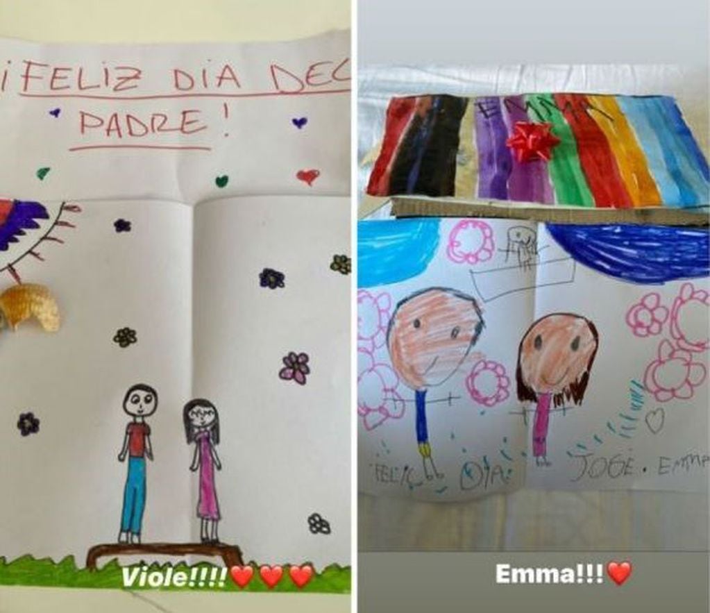 Los dibujos de las hijas de Pereiro, Violeta y Emma, contenían una dedicatoria.