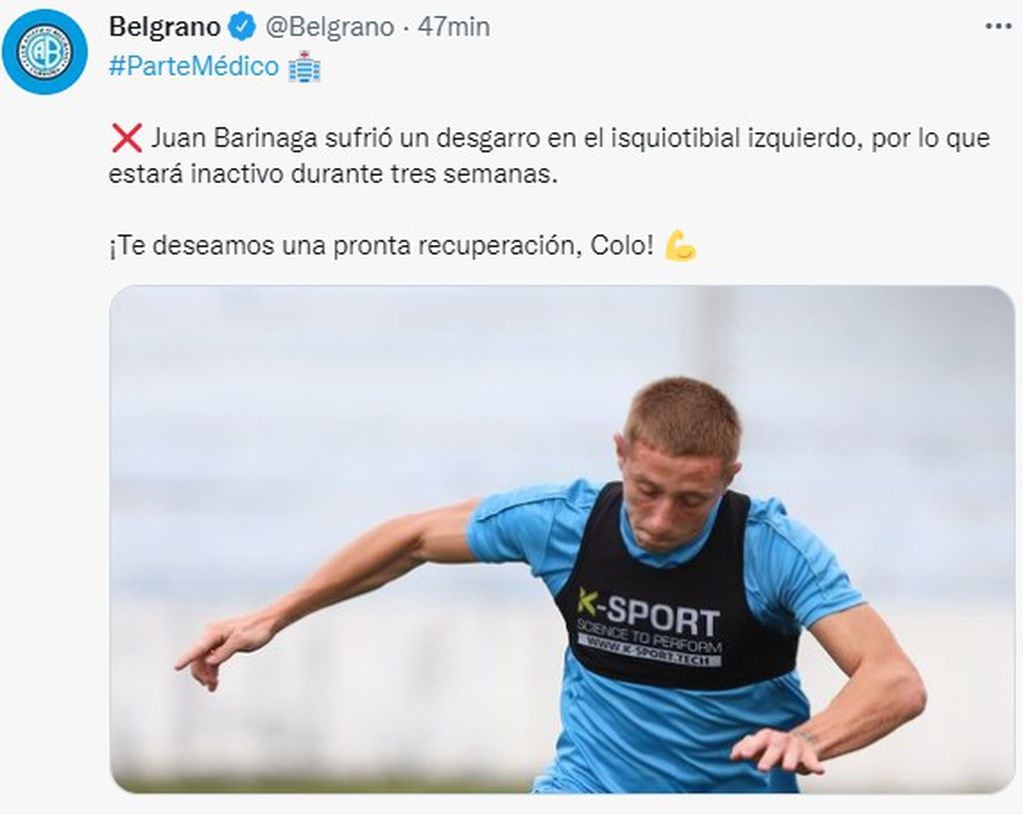 El Colo Barinaga, tres semanas afuera en Belgrano.