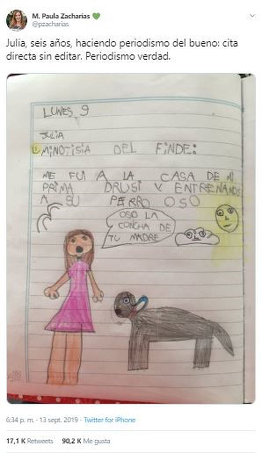 "Periodismo de verdad": el desopilante dibujo de una nena de 6 años que se volvió viral  (Foto: Captura Twitter)