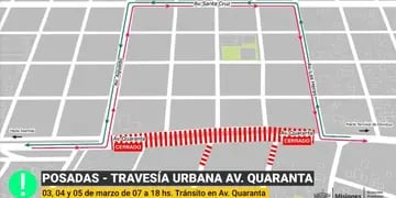 Por obras de Travesía Urbana, habrá interrupción del tránsito en avenidas de Posadas