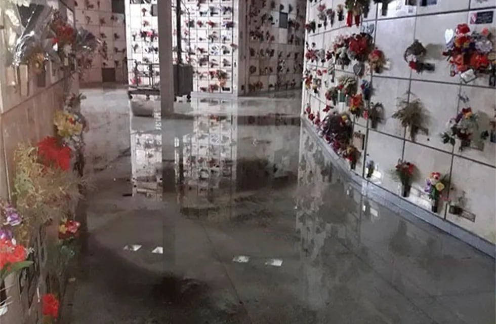 Los nichos del Cementerio Parque de Mar del Plata se inundaron (Foto: Loquepasa.net)