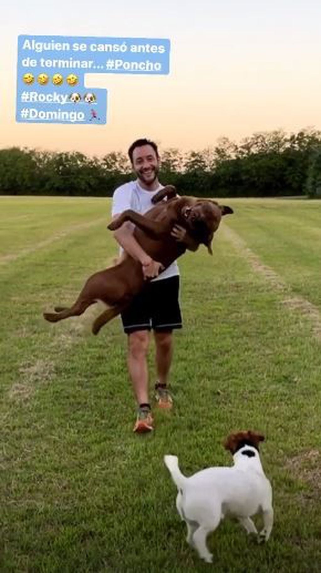 Luciano Pereyra salió a dar un paseo con sus perros Rocky y Poncho, pero el último se cansó y tuvo que llevarlo en brazos (Foto: Instagram/ @lucianopereyraoficial)