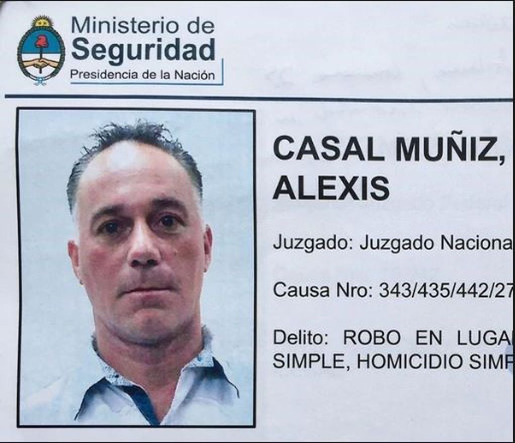 Alfredo Javier Alexis Casal Muñiz, prófugo desde 2016 tras una salida transitoria de la que nunca regresó.