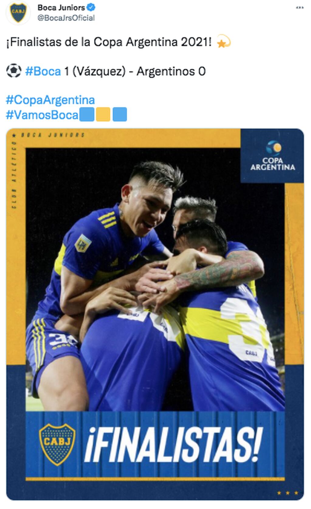 Boca, el primer finalista de la Copa Argentina 2021.