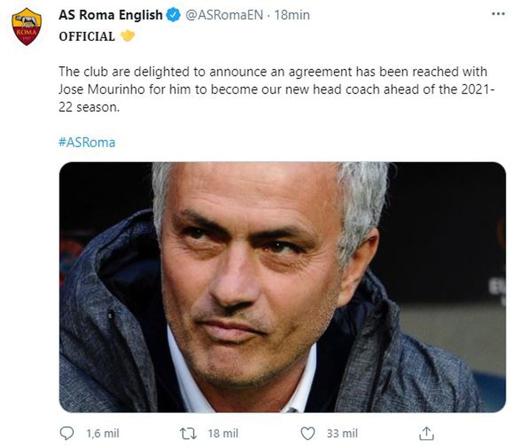 José Mourinho, nuevo DT de Roma.