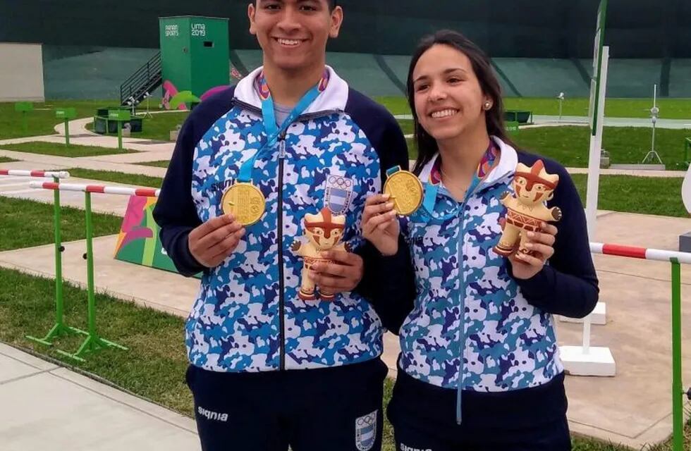 Julián Gutierrez y Fernanda Russo, ganadores de medalla de oro en Tiro