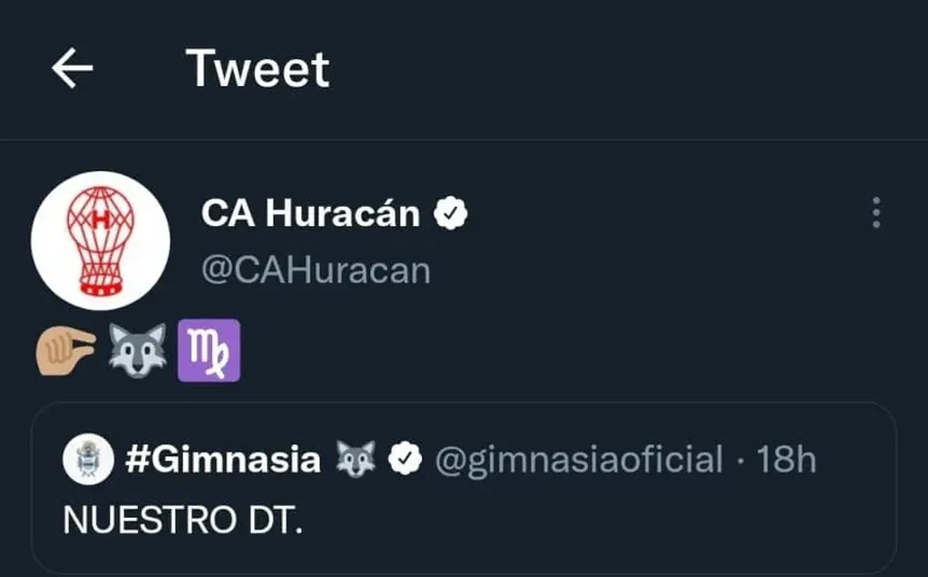 La respuesta de Huracán en Twitter