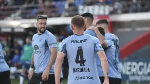 Juan Barinaga celebra el gol de Belgrano ante San Lorenzo