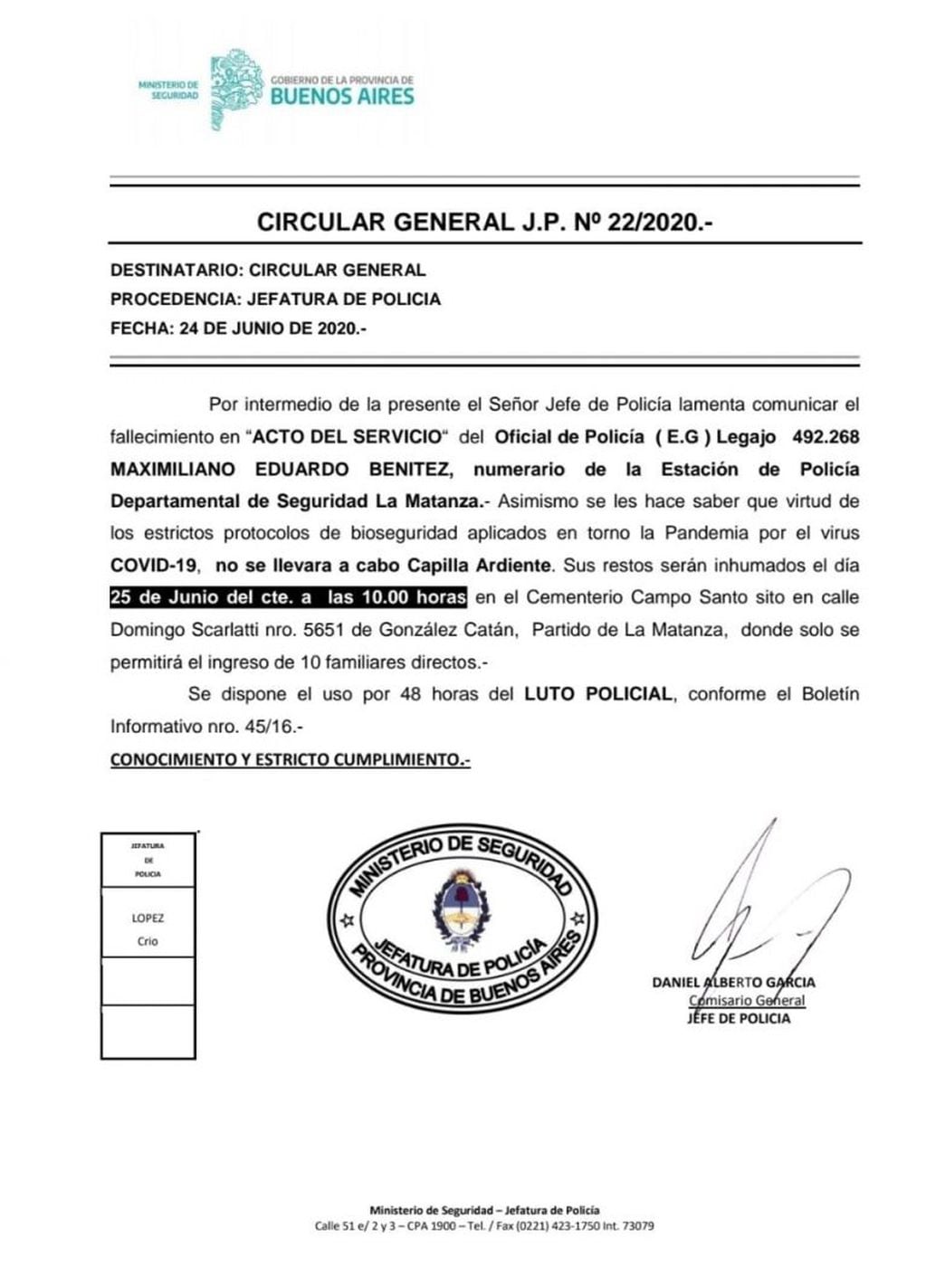 Eduardo Maximiliano Benítez es el primer policía bonaerense fallecido por Covid-19 (Twitter)