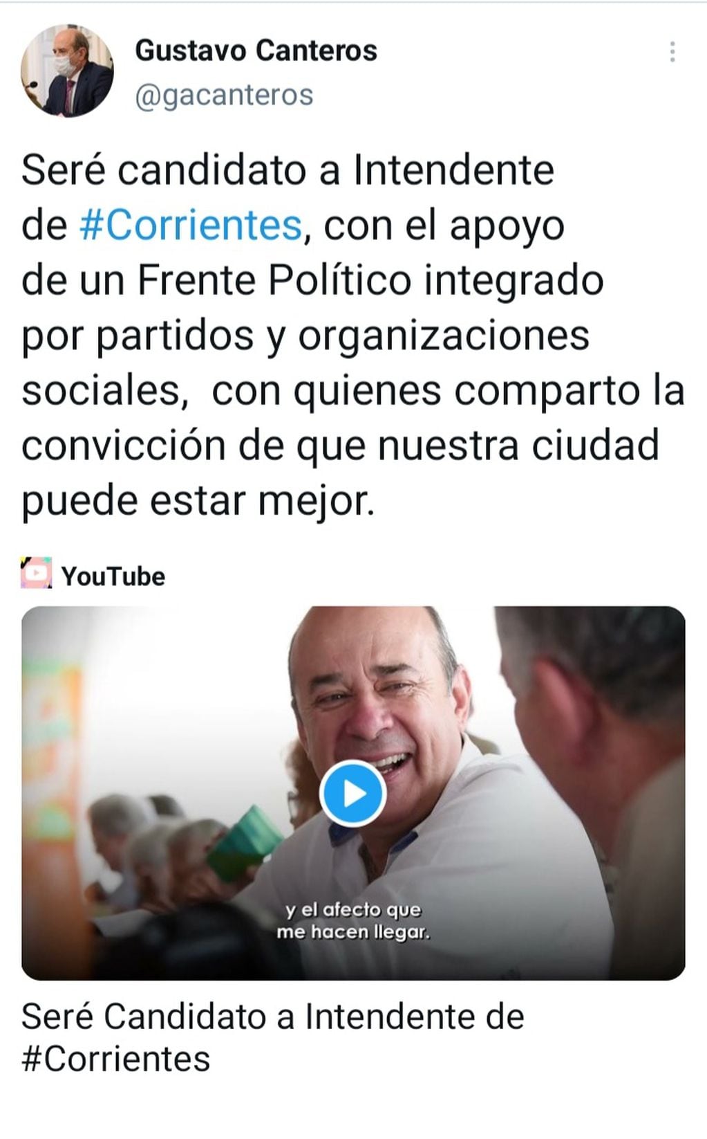 Gustavo Canteros será candidato a intendente en el Capital por el frente opositor (Frente Corrientes de Todos), mientras seguirá siendo vicegobernador por el oficialismo radical.