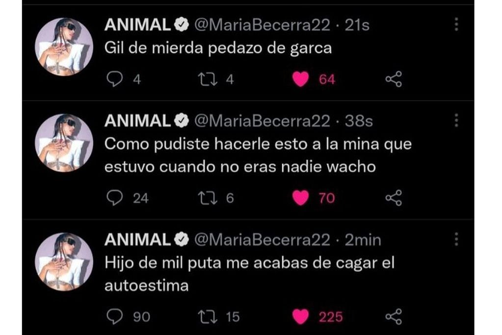 Los tuits de María Becerra. (Twitter).
