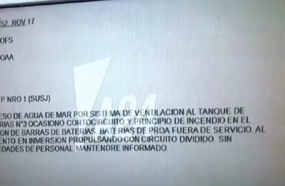 Así fue el último mensaje del submarino ARA San Juan. (Web)