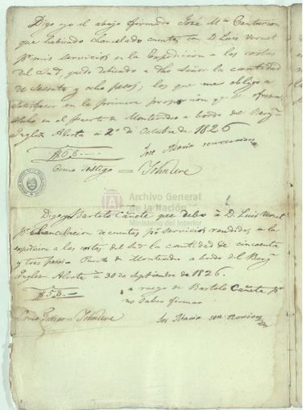 Recibos de sueldo de los gauchos en Malvinas (Archivo General de la Nación)