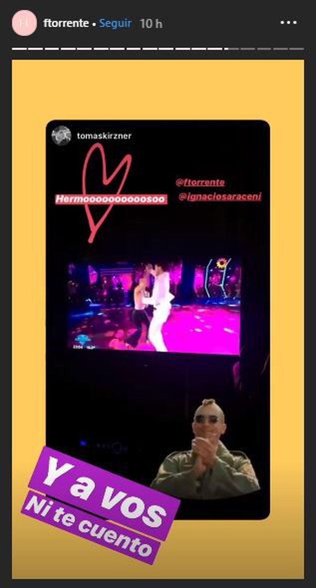 Tomás Kirzner le escribió a su hermana vía Instagram para decirle que su baile había estado "hermosoooo" (Instagram/ ftorrente)