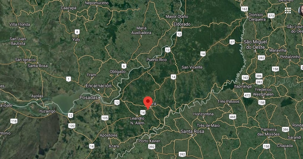 Ubicación de Guaraní en el mapa de Misiones