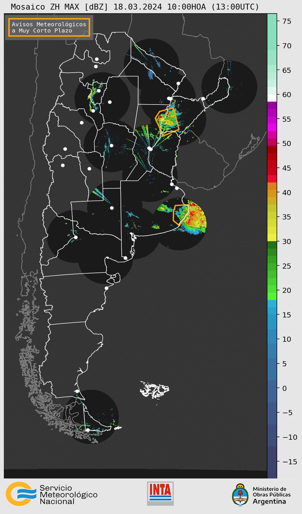 Imagen satelital de Argentina con fecha el 18 de marzo de 2024.