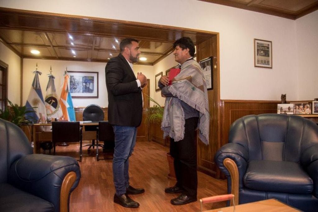 Visita de Evo Morales al Intendente Walter Vuoto