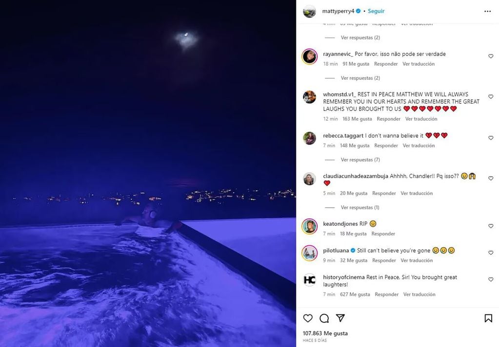 El último posteo de Matthew Perry en Instagram