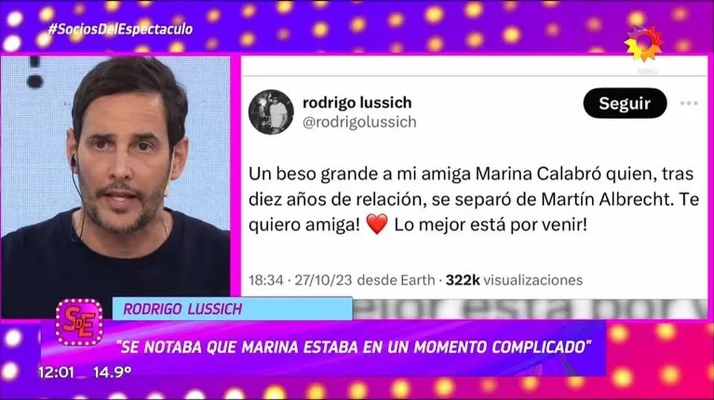 Rodrigo Lussich reveló que Marina Calabró se separó.
