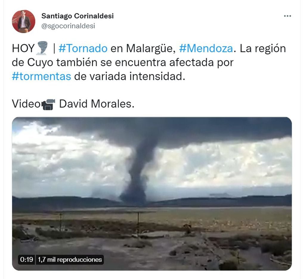 El twwt subido por el meteorólogo Santiago Corinaldesi.