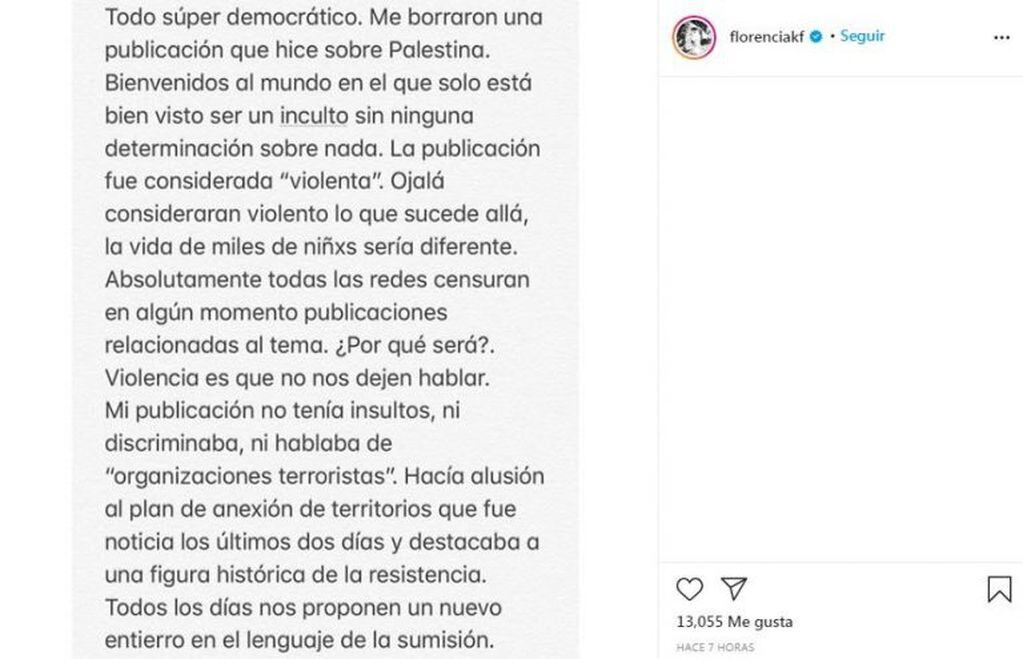 Instagram Eliminó Una Publicación De Florencia Kirchner 8156