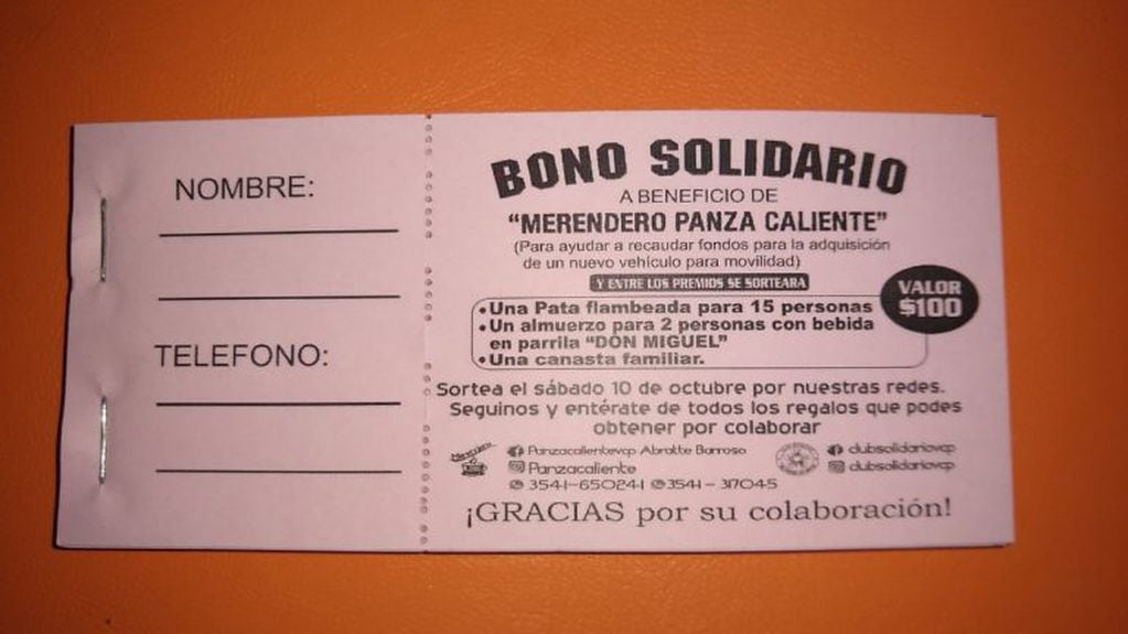 El Merendero Panza Caliente lanza un bono solidario para juntar fondos y adquirir un vehículo