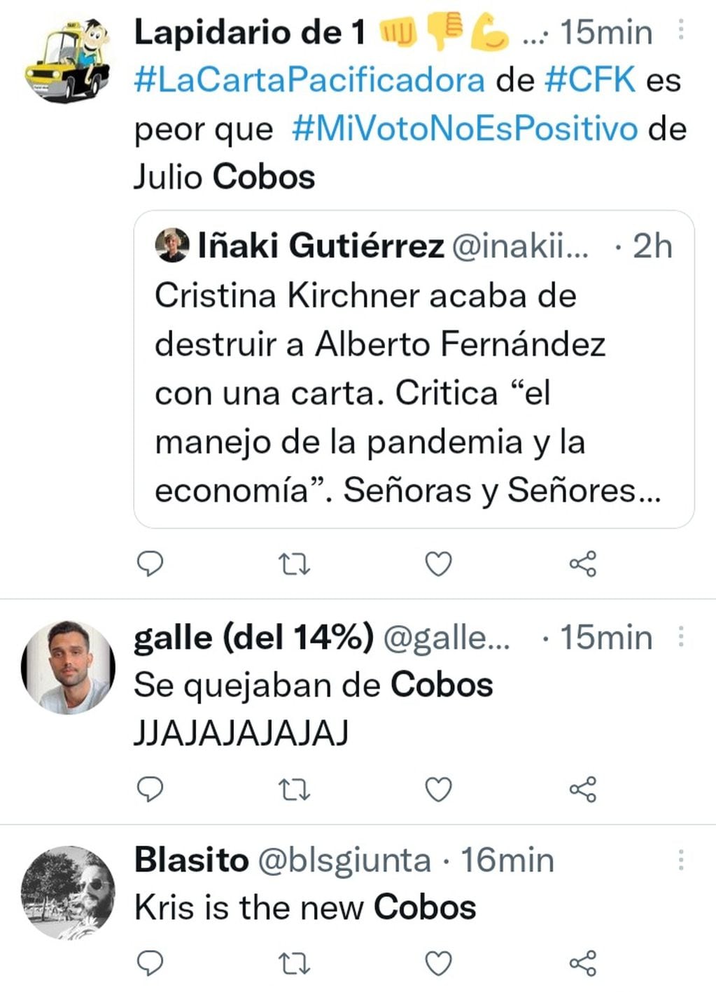 Comentarios sobre Julio Cobos a raíz de la carta de Cristina Fernández.