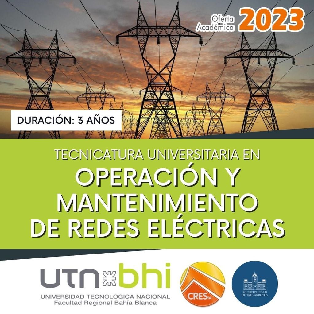 Abierta la preinscripción en la Tecnicatura Universitaria en Operación y Mantenimiento de Redes Eléctricas en Tres Arroyos