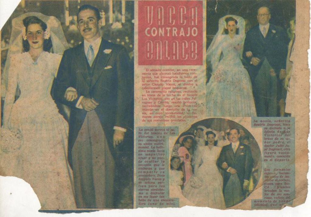 El casamiento de Susana Degrassi y Claudio Vacca, primicia en 1945.