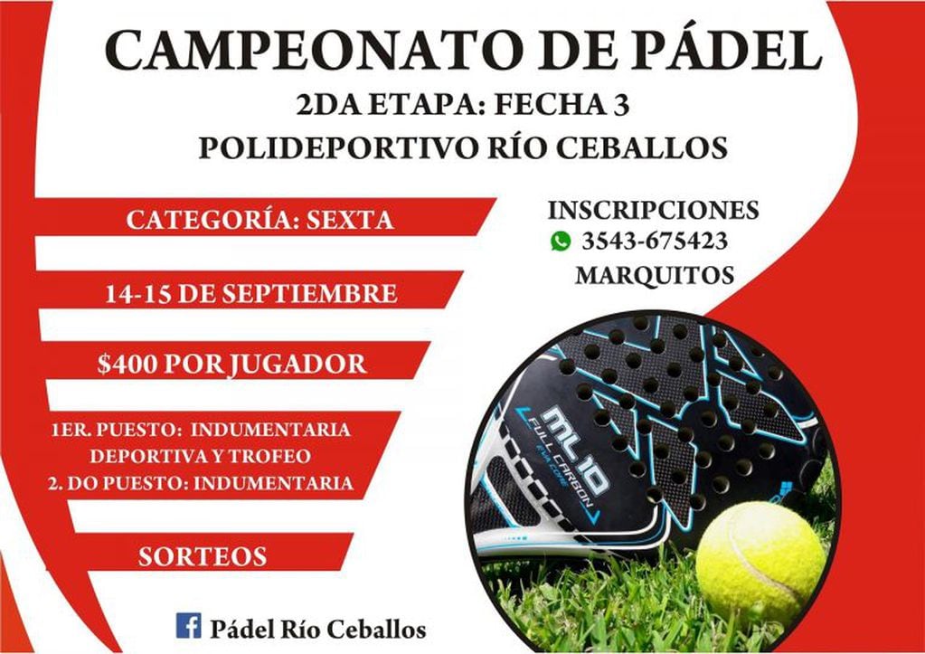 2° Etapa del Campeonato de Pádel de Rïo Ceballos (Foto: Facebook)