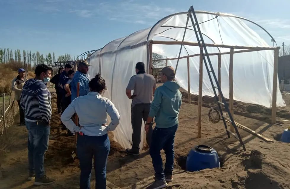 Los alumnos de la escuela de La Llave avanzan con el invernadero en donde producirán hortalizas con la técnica de la hidroponia.