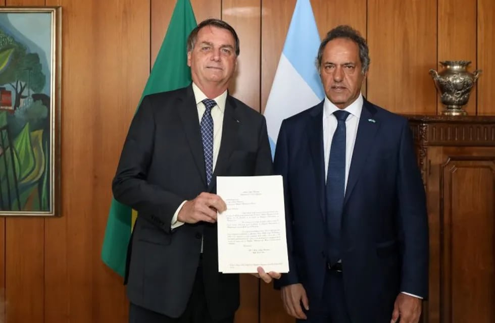 Jair Bolsonaro recibió a Daniel Scioli. (Prensa Cancillería)