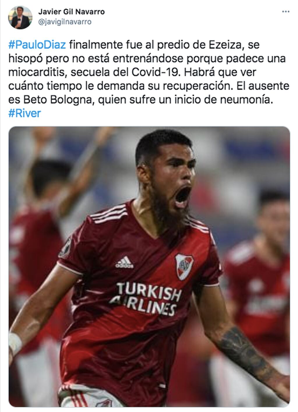 Paulo Díaz y Enrique Bologna no jugarán frente a Fluminense.