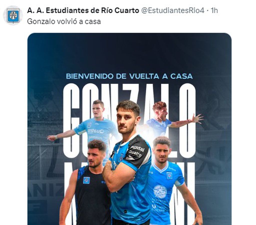 En Estudiantes de Río Cuarto anunciaron el regreso de Gonzalo Maffini tras su paso por Belgrano.