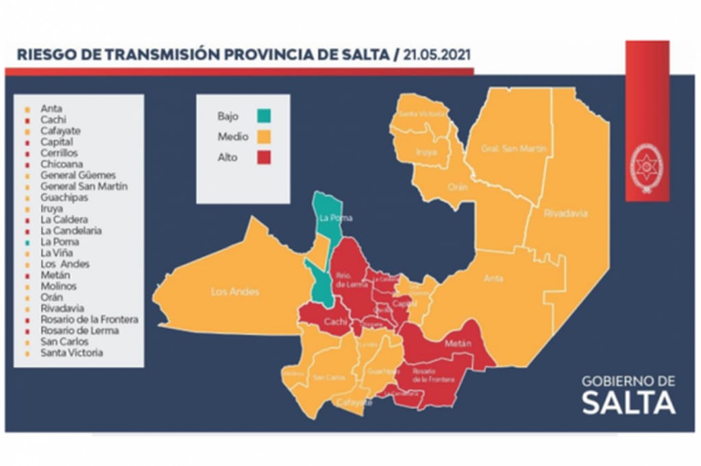 Mapa de la situación sanitaria de Salta.