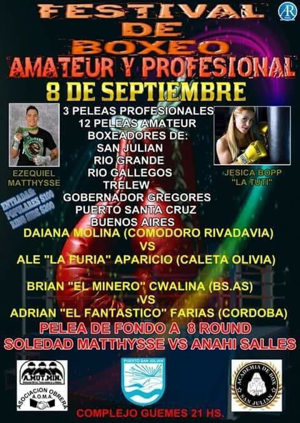 Programa festival de boxeo en Puerto San Julian