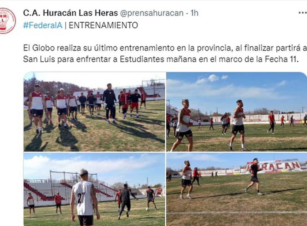 Este martes Huracán Las Heras practicó en el estadio General San Martín.