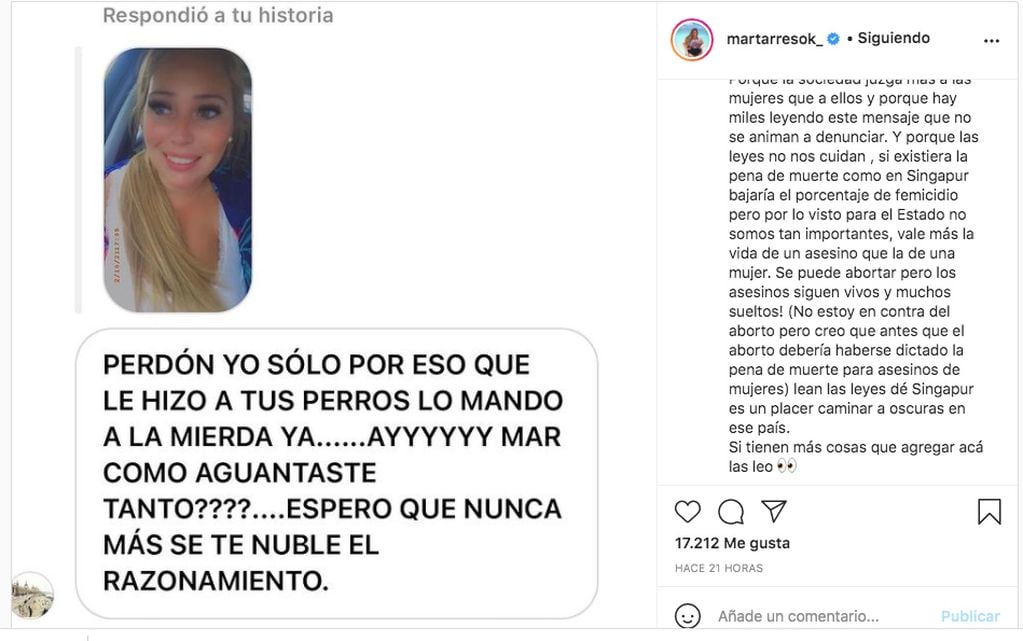 La joven publicó una captura en donde un usuario comenta sobre la situación vivida con su ex.