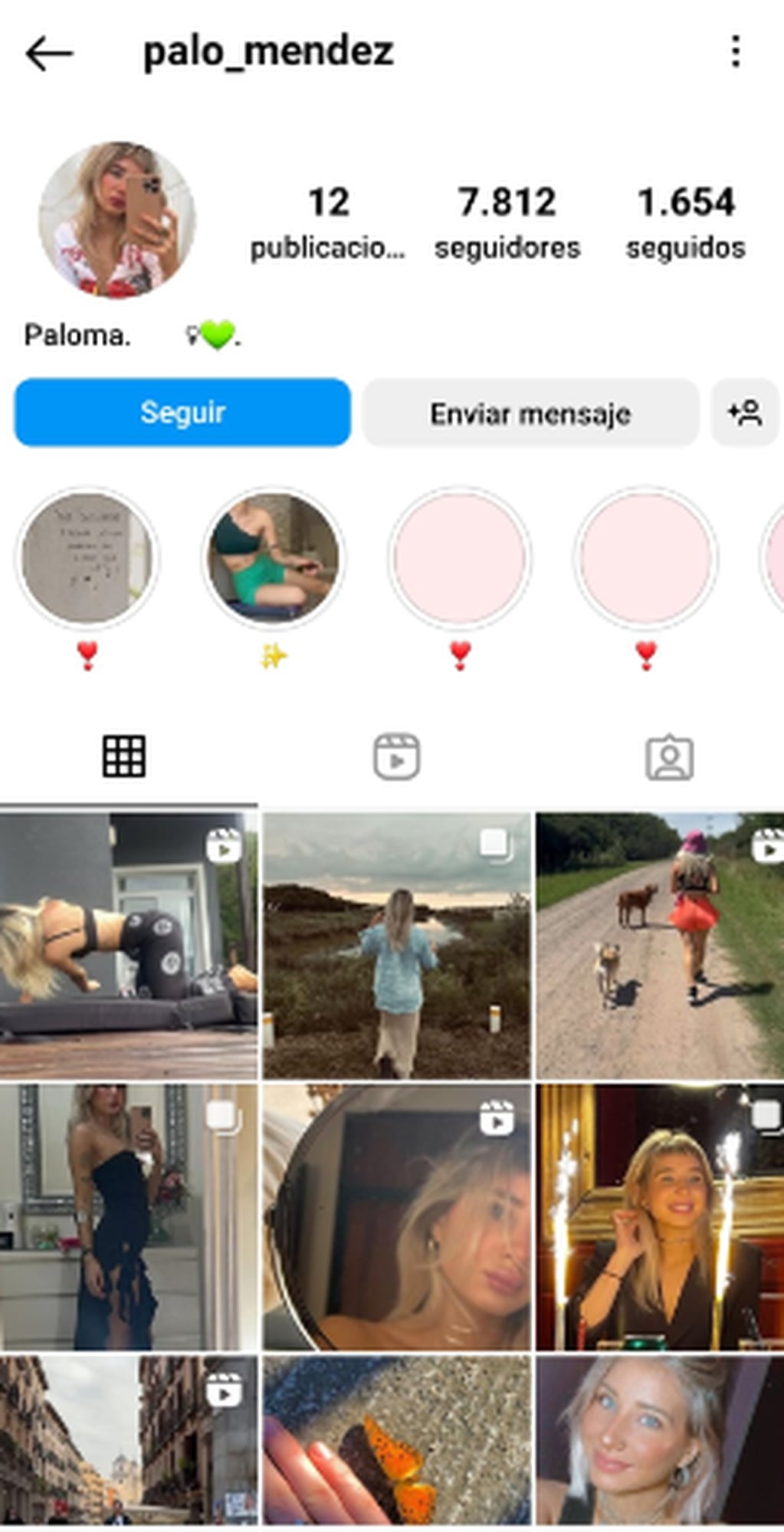 La cuenta de Instagram de Paloma Méndez antes de su ingreso a Gran Hermano 2024.