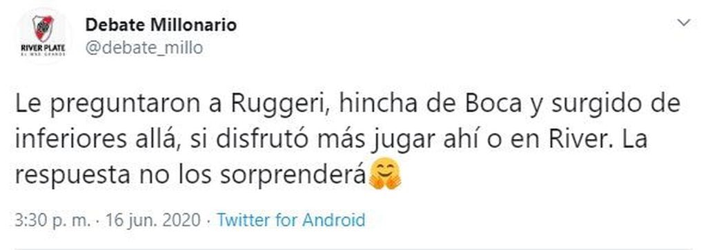 Respuesta de los hinchas de River a la elección de Ruggeri. (Twitter)
