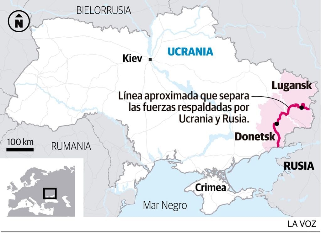 El mapa que muestra a las tropas rusas en Ucrania.