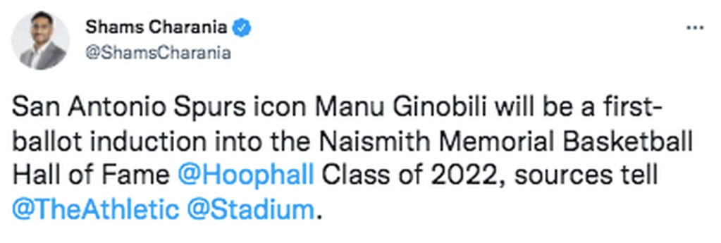Manu Ginóbili entrará al Salón de la Fama de la NBA.