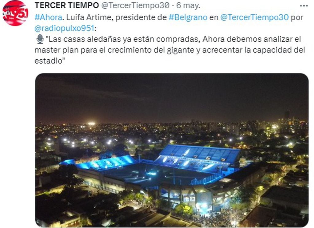 El Luifa Artime se refirió a la posible ampliación del estadio de Belgrano.